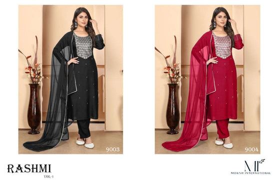 MOKSH INTERNATIONAL RASHMI VOL-1 Rayon Printed Stitched Dress Set