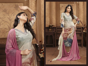 Moksh Kaashvi Vol 1 Chanderi Hand Work Kurti Pant Dupatta Set