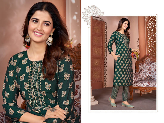 Moksh Magic D No 8494 Royal Silk Kurti Pant Set
