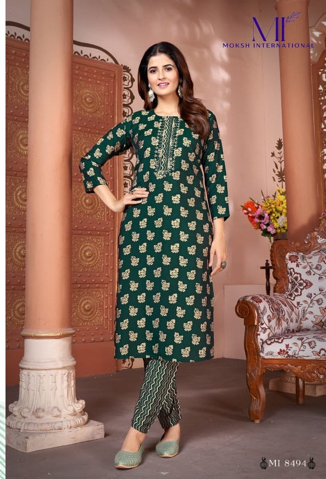 Moksh Magic D No 8494 Royal Silk Kurti Pant Set