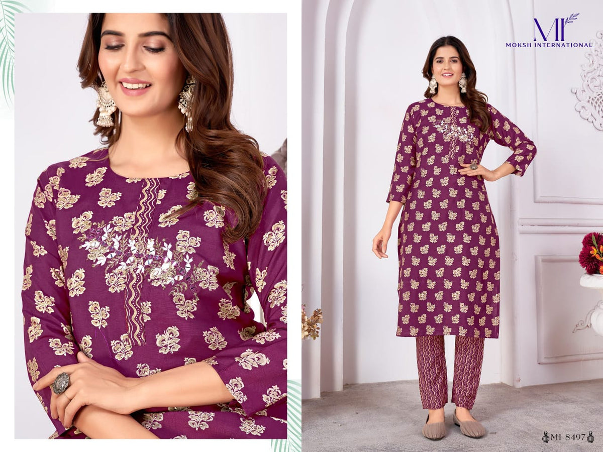 Moksh Magic D No 8497 Royal Silk Kurti Pant Set