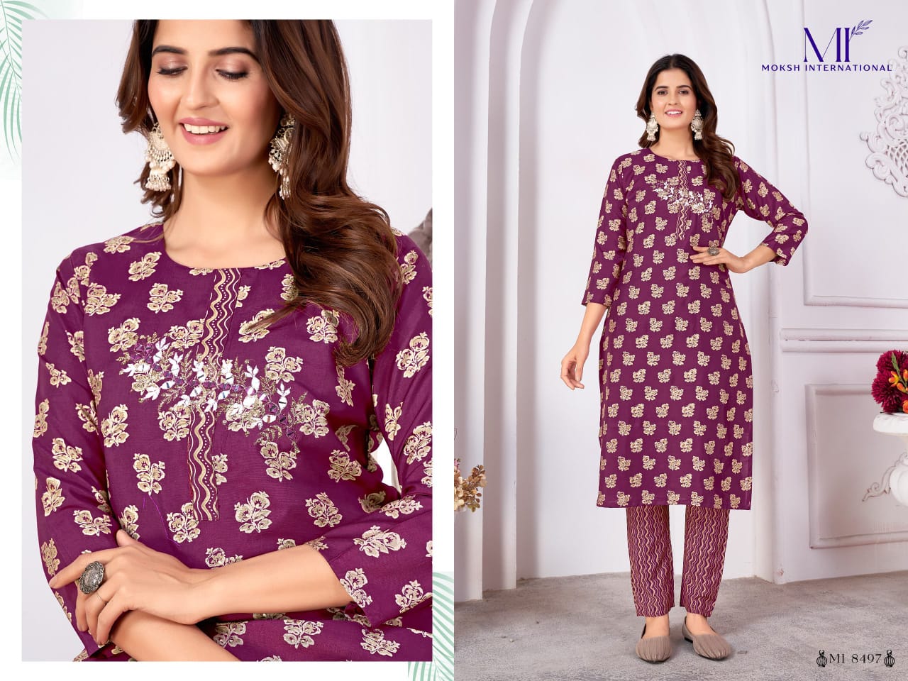 Moksh Magic D No 8497 Royal Silk Kurti Pant Set