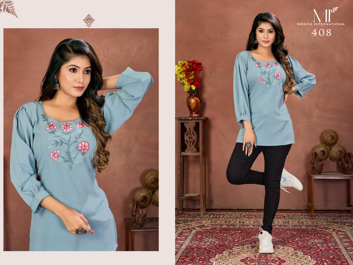 Moksh Niki Vol 2 Rinkal Cotton Embroidered Short Kurti