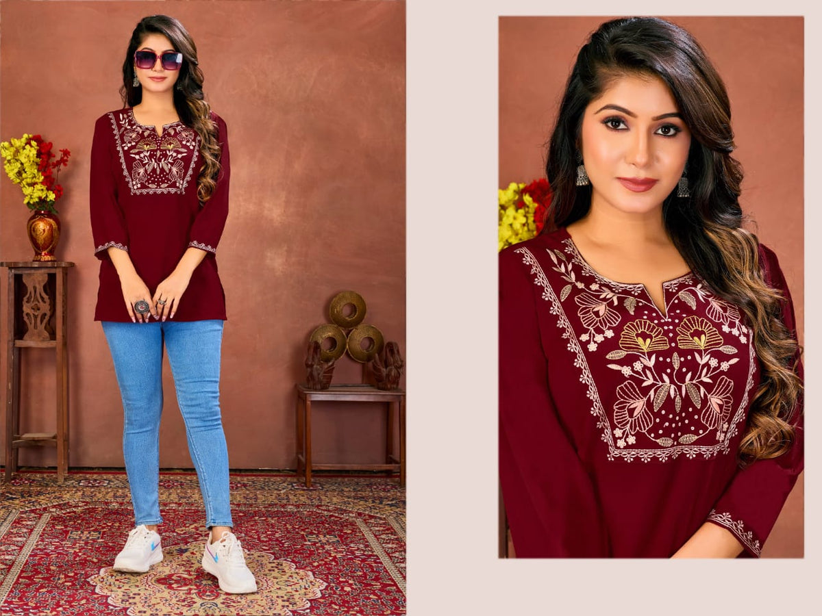 Moksh Niki Vol 2 Rinkal Cotton Embroidered Short Kurti