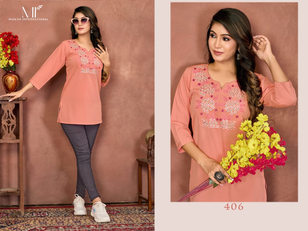 Moksh Niki Vol 2 Rinkal Cotton Embroidered Short Kurti