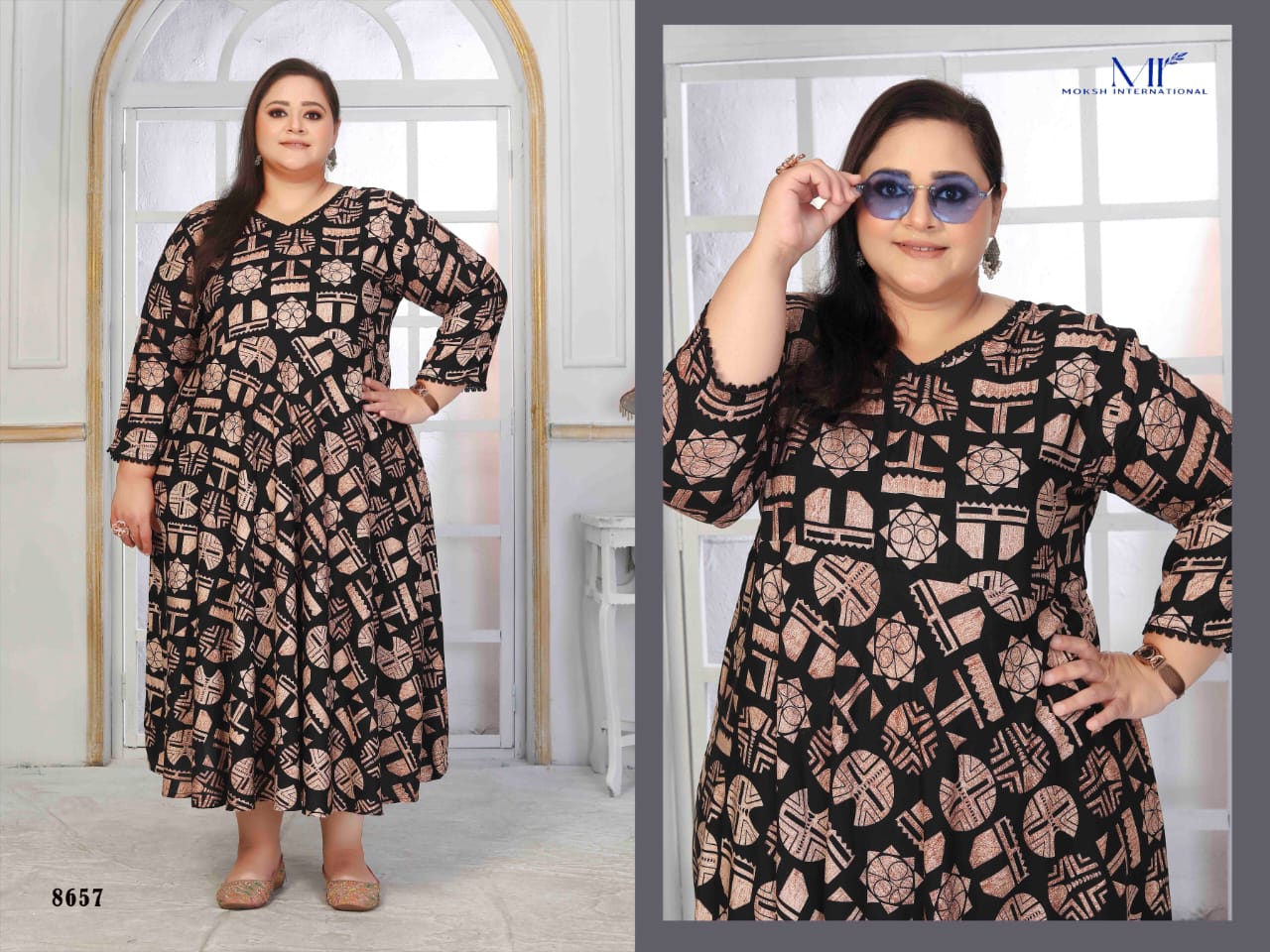 Moksh Plus Size Color D No 8657 Rayon Long Kurti
