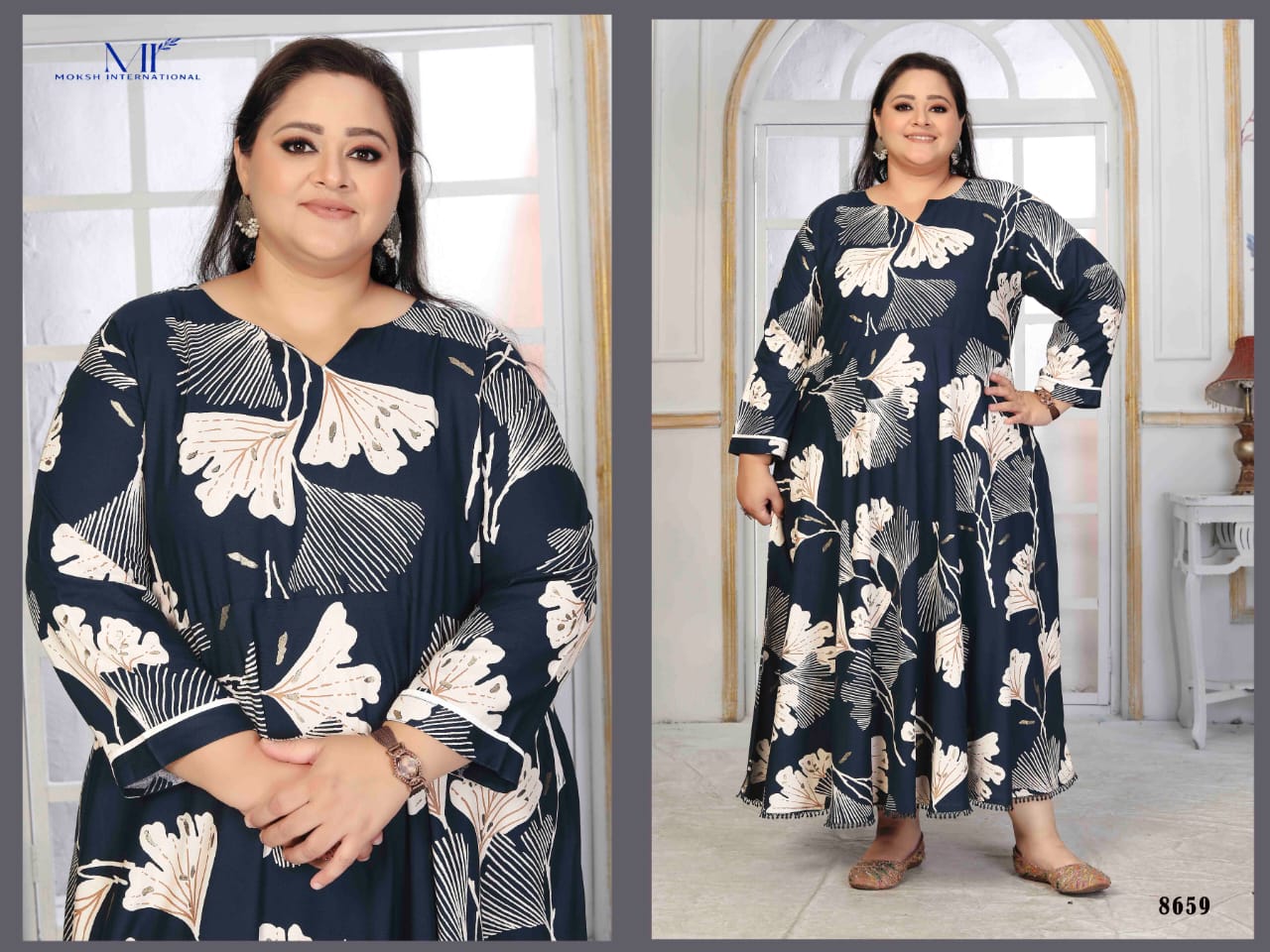 Moksh Plus Size Color D No 8659 Rayon Long Kurti