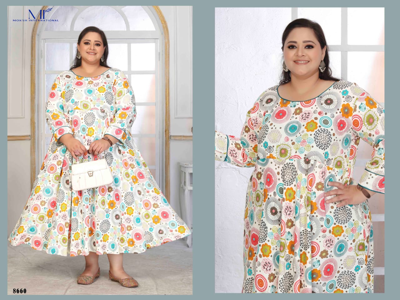 Moksh Plus Size Color D No 8660 Rayon Long Kurti