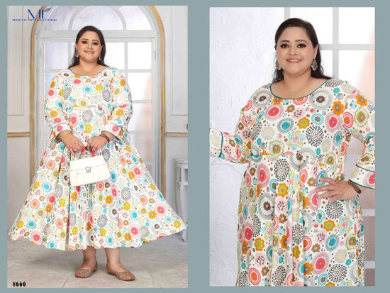 Moksh Plus Size Color D No 8660 Rayon Long Kurti
