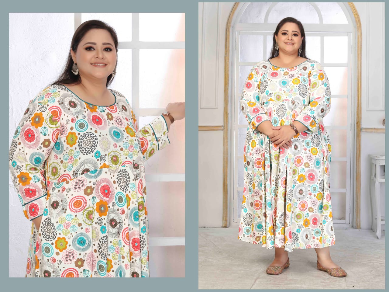 Moksh Plus Size Color D No 8660 Rayon Long Kurti