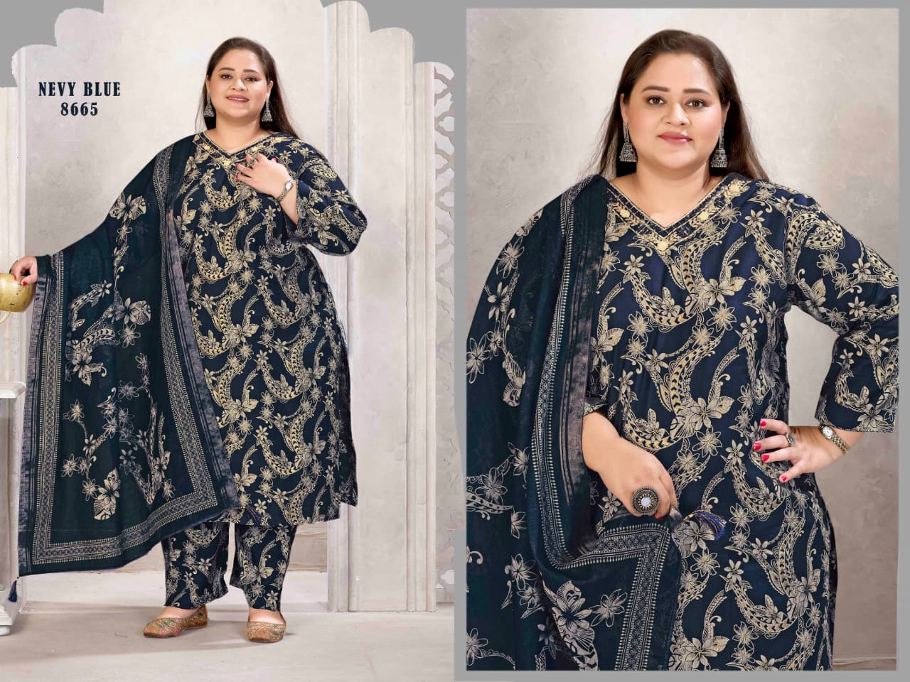 Moksh Plus Size Glory D No 8665 Viscose Kurti Pant Dupatta Set - Amrah Wholesale