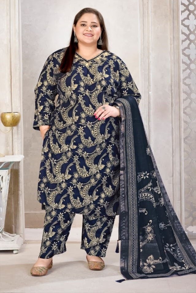 Moksh Plus Size Glory D No 8665 Viscose Kurti Pant Dupatta Set - Amrah Wholesale