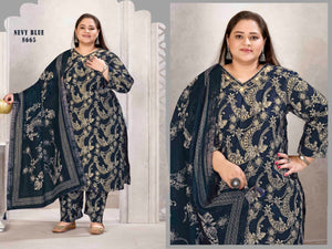 Moksh Plus Size Glory D No 8665 Viscose Kurti Pant Dupatta Set