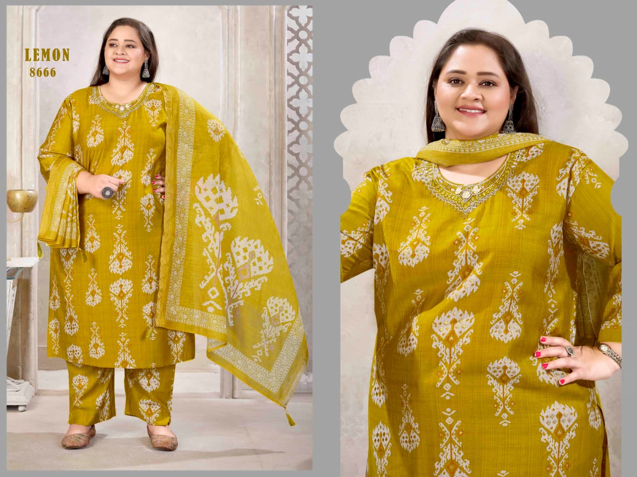 Moksh Plus Size Glory D No 8666 Viscose Kurti Pant Dupatta Set - Amrah Wholesale