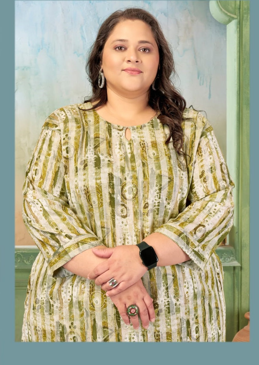 Moksh Plus Size Prisha Vol 2 Rayon Slub Printed Kurti Pant Set
