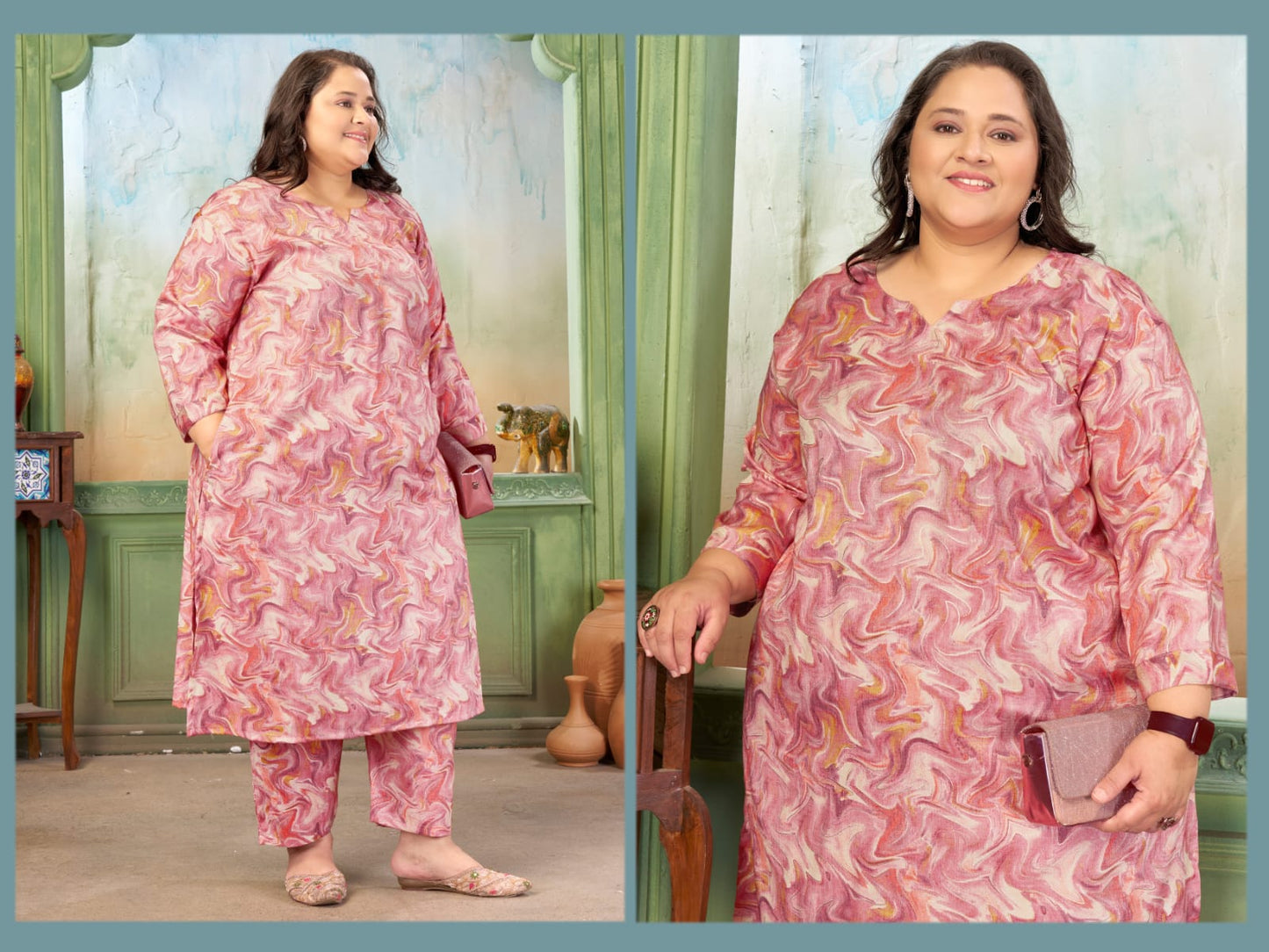 Moksh Plus Size Prisha Vol 2 Rayon Slub Printed Kurti Pant Set