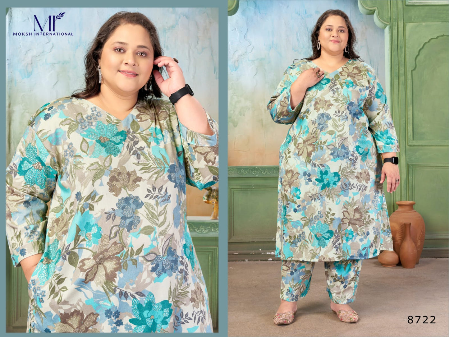 Moksh Plus Size Prisha Vol 2 Rayon Slub Printed Kurti Pant Set