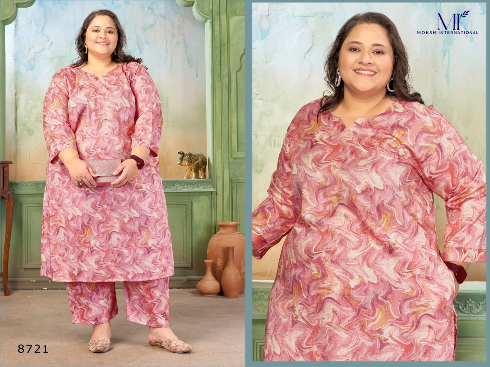 Moksh Plus Size Prisha Vol 2 Rayon Slub Printed Kurti Pant Set