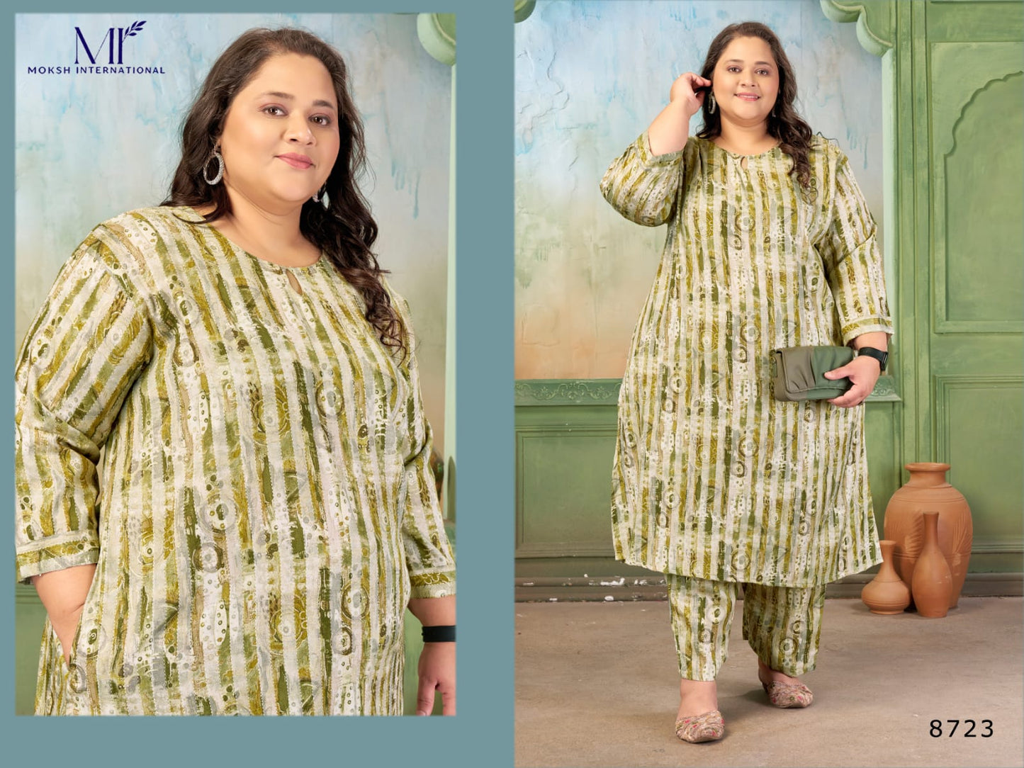 Moksh Plus Size Prisha Vol 2 Rayon Slub Printed Kurti Pant Set