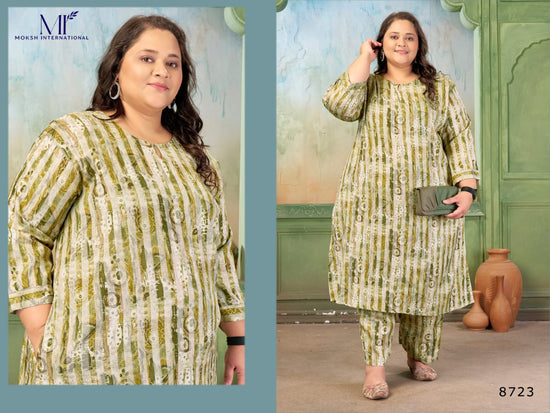 Moksh Plus Size Prisha Vol 2 Rayon Slub Printed Kurti Pant Set