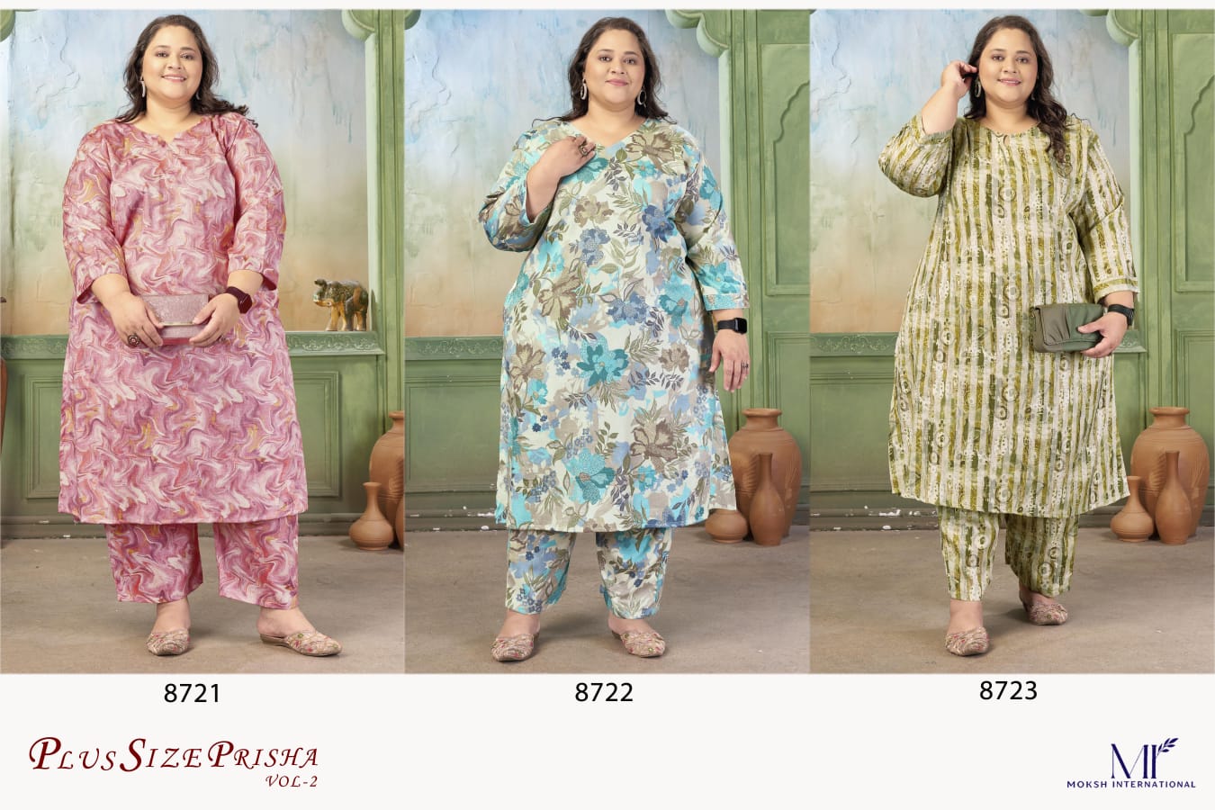 Moksh Plus Size Prisha Vol 2 Rayon Slub Printed Kurti Pant Set