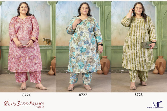 Moksh Plus Size Prisha Vol 2 Rayon Slub Printed Kurti Pant Set