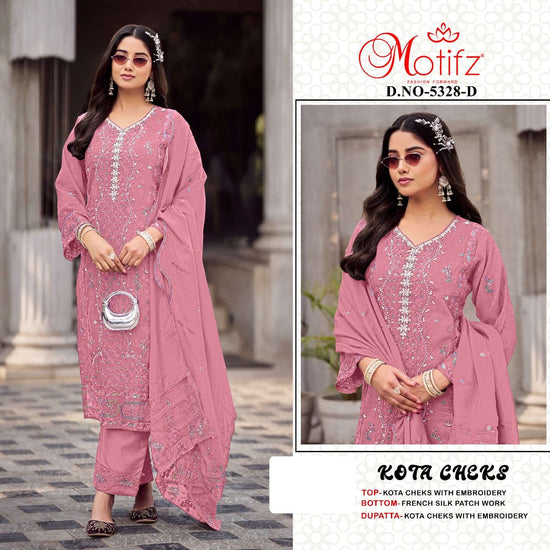 Motifz 5328 A To D Pure Kota Checks Embroidery Pakistani Suit
