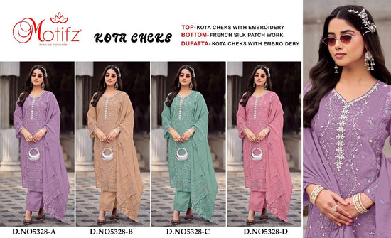 Motifz 5328 A To D Pure Kota Checks Embroidery Pakistani Suit