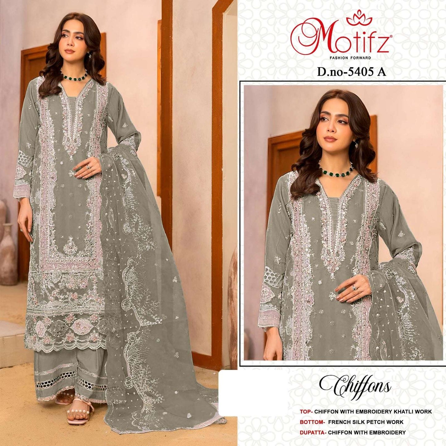 MOTIFZ 5405 Chiffon Embroidered Pakistani Suit