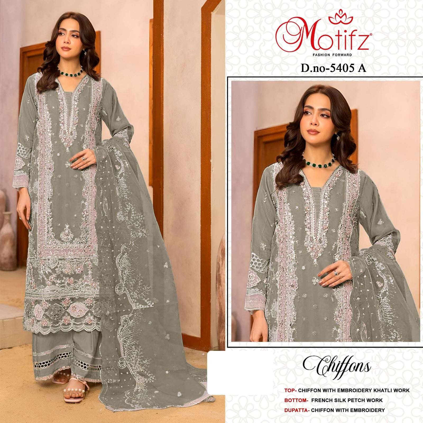 MOTIFZ 5405 Chiffon Embroidered Pakistani Suit