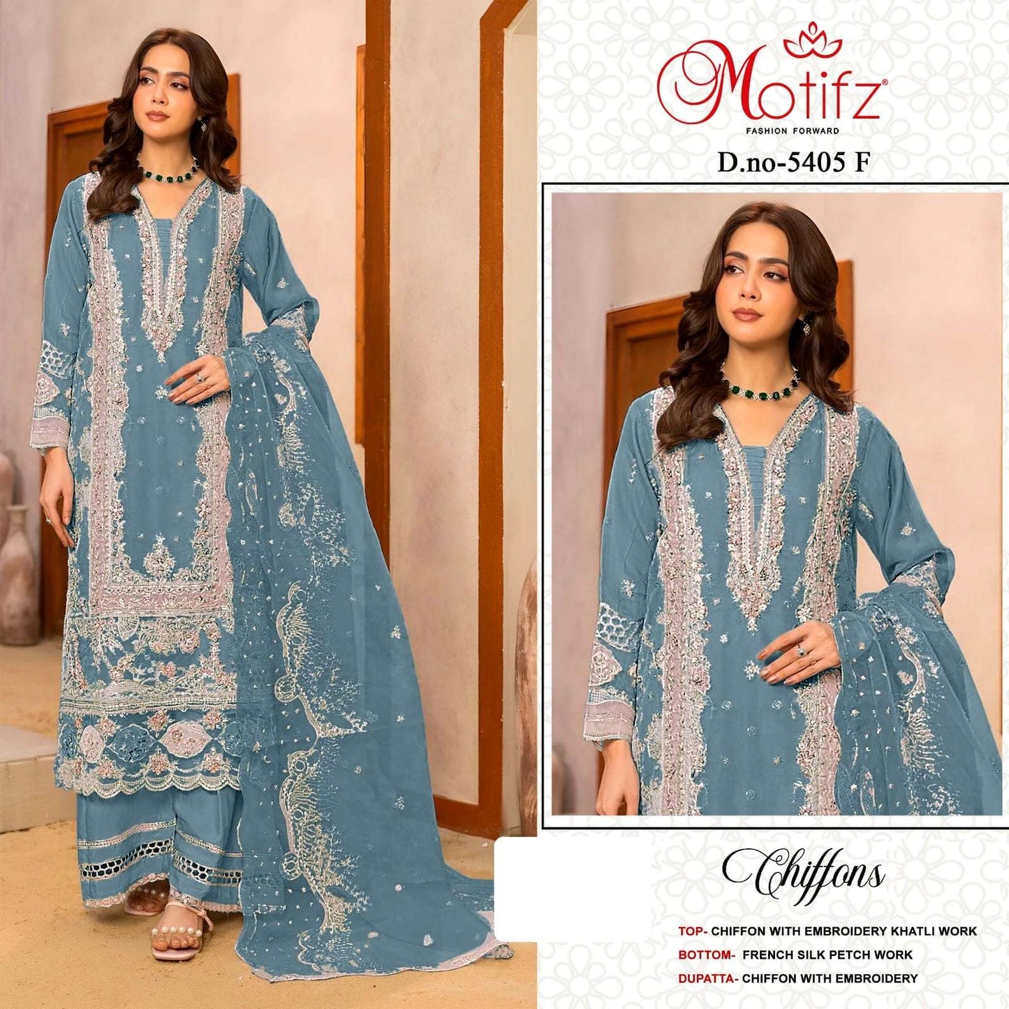 MOTIFZ 5405 Chiffon Embroidered Pakistani Suit