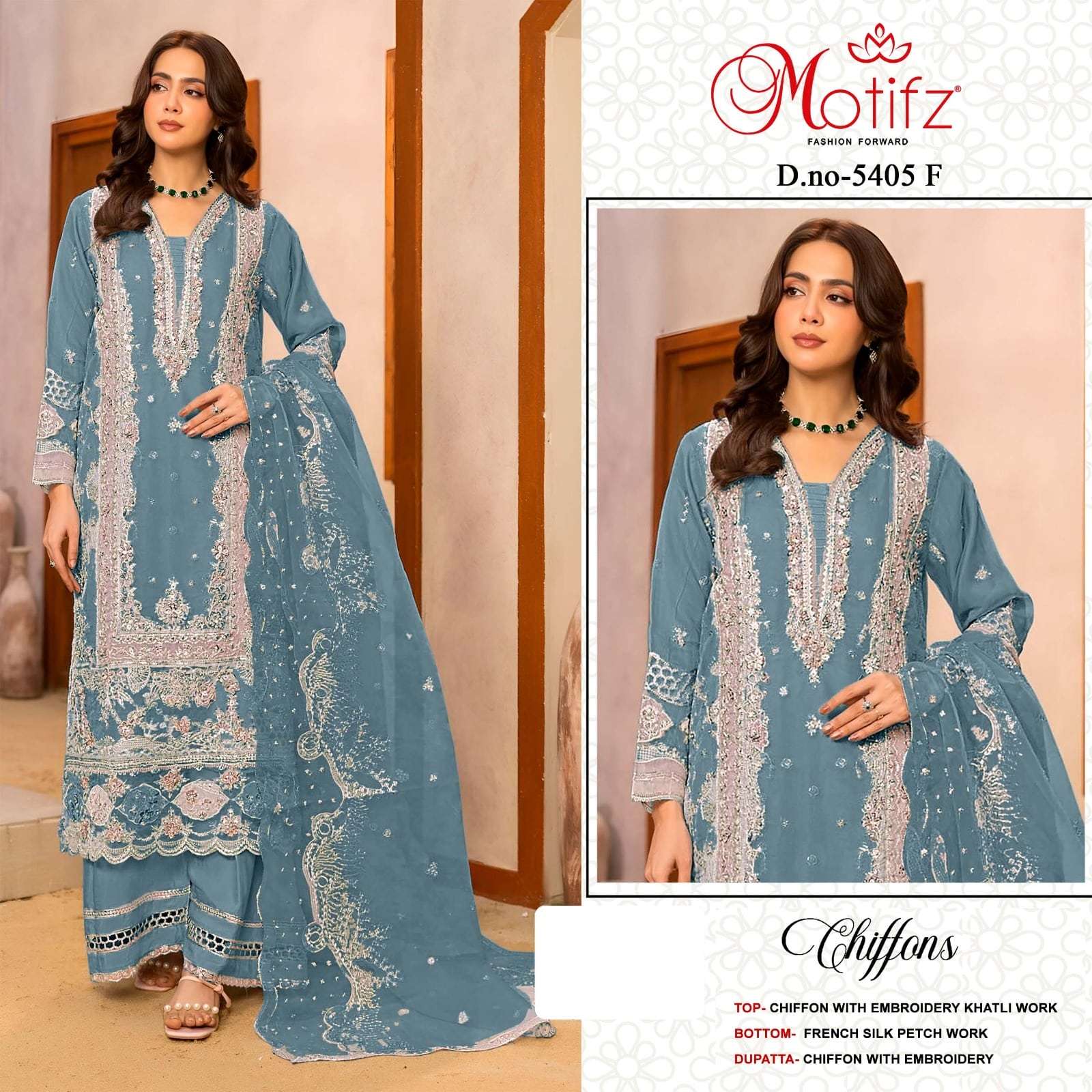 MOTIFZ 5405 Chiffon Embroidered Pakistani Suit