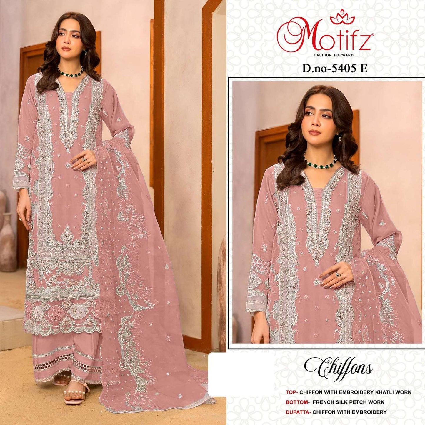 MOTIFZ 5405 Chiffon Embroidered Pakistani Suit