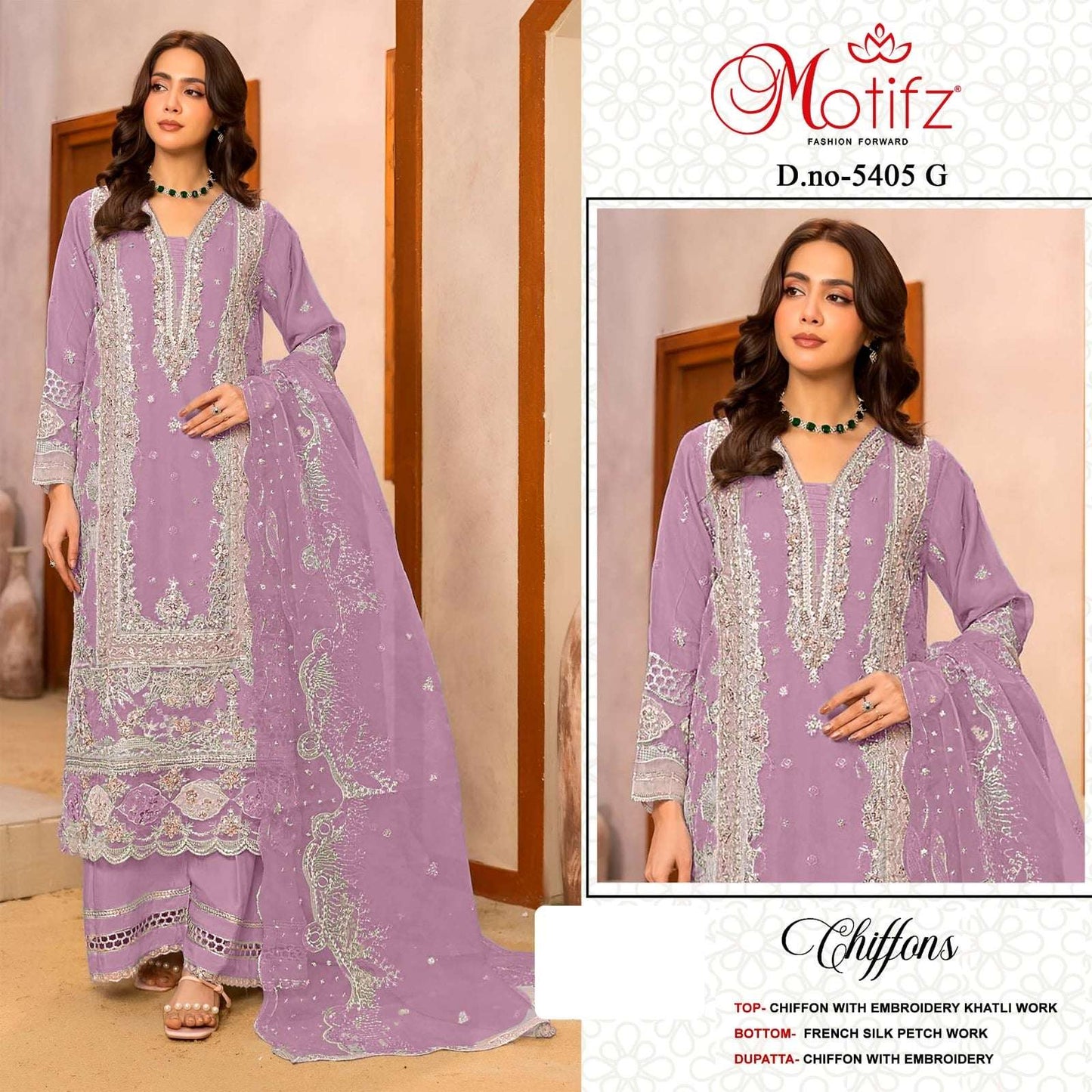 MOTIFZ 5405 Chiffon Embroidered Pakistani Suit