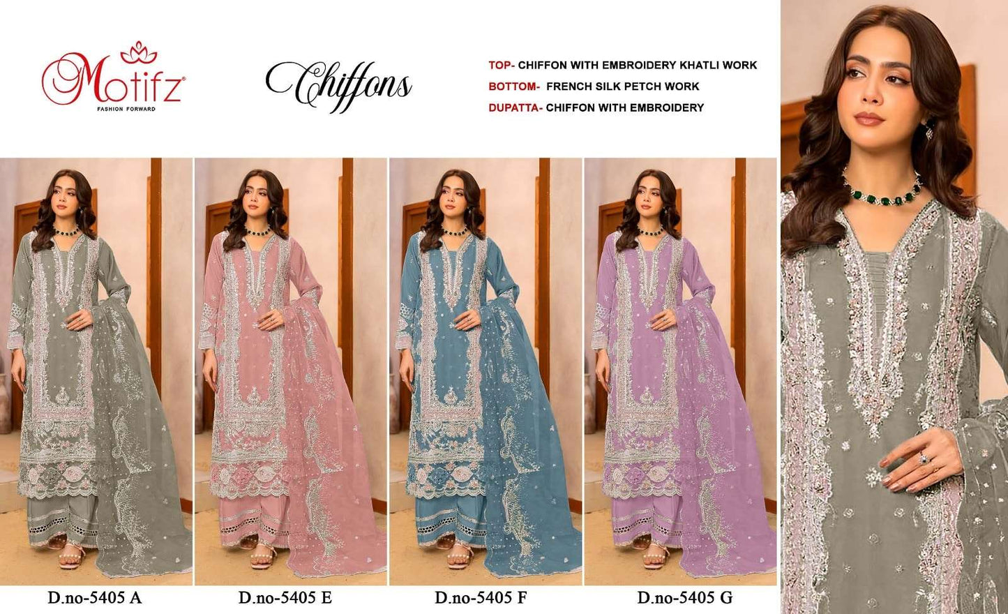 MOTIFZ 5405 Chiffon Embroidered Pakistani Suit