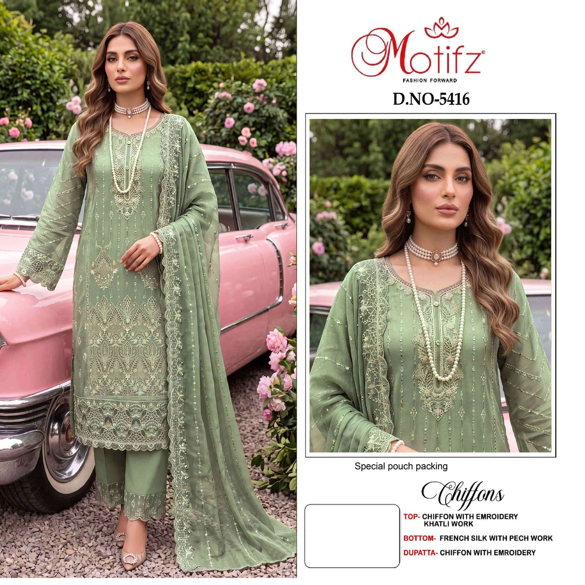 Motifz 5416 A To D Series Premium Chiffon Embroidery Pakistani Suit
