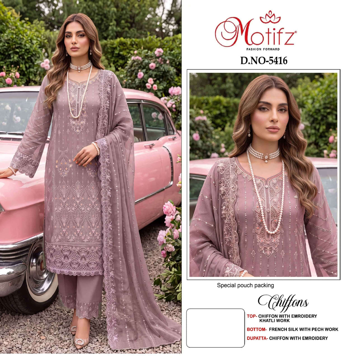 Motifz 5416 A To D Series Premium Chiffon Embroidery Pakistani Suit