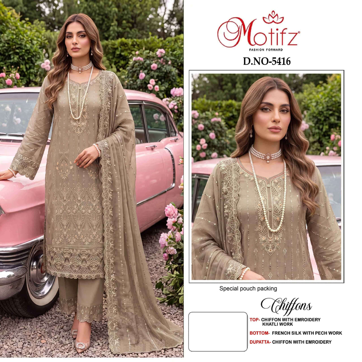 Motifz 5416 A To D Series Premium Chiffon Embroidery Pakistani Suit