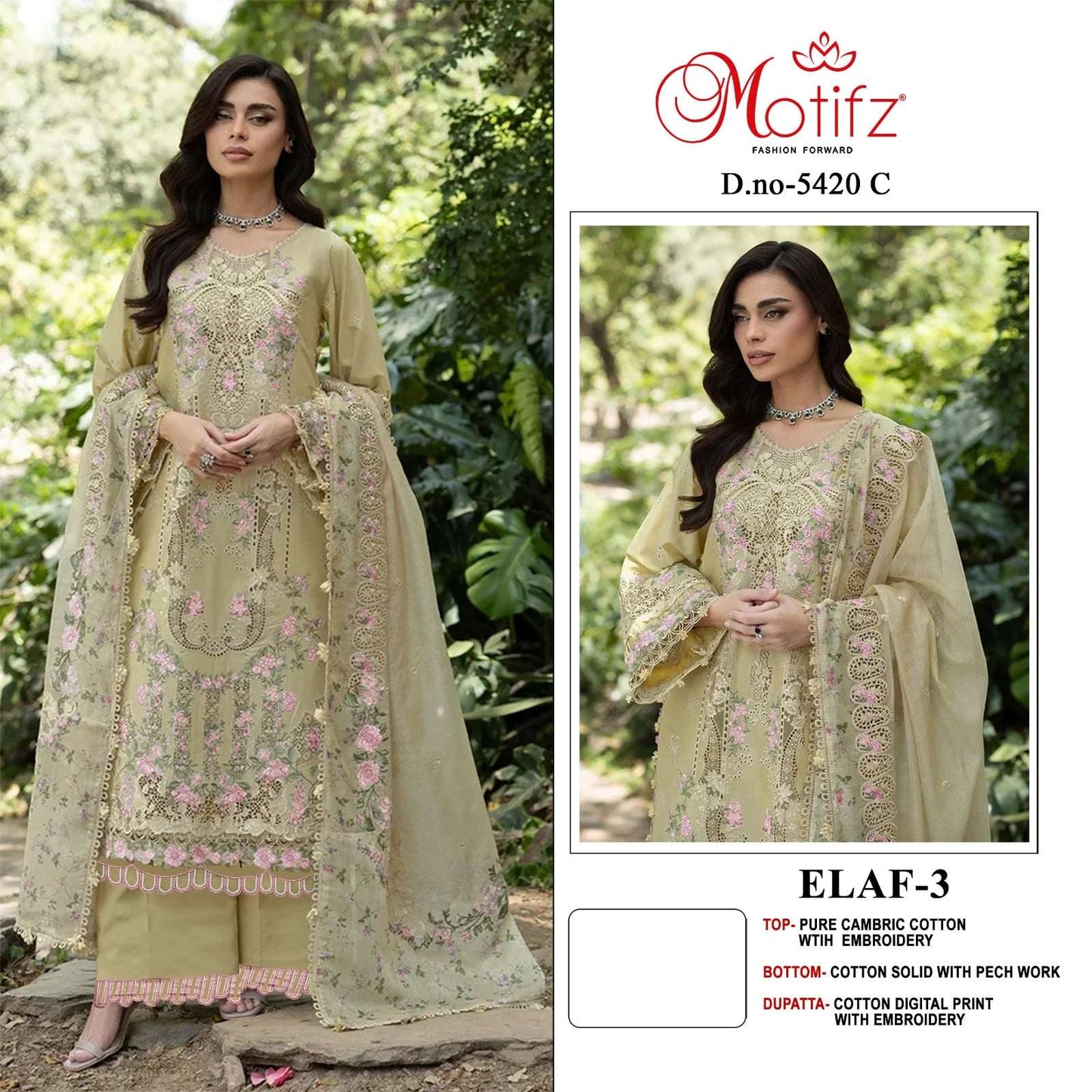 MOTIFZ 5420 Cambric Cotton Embroidery Pakistani Suit