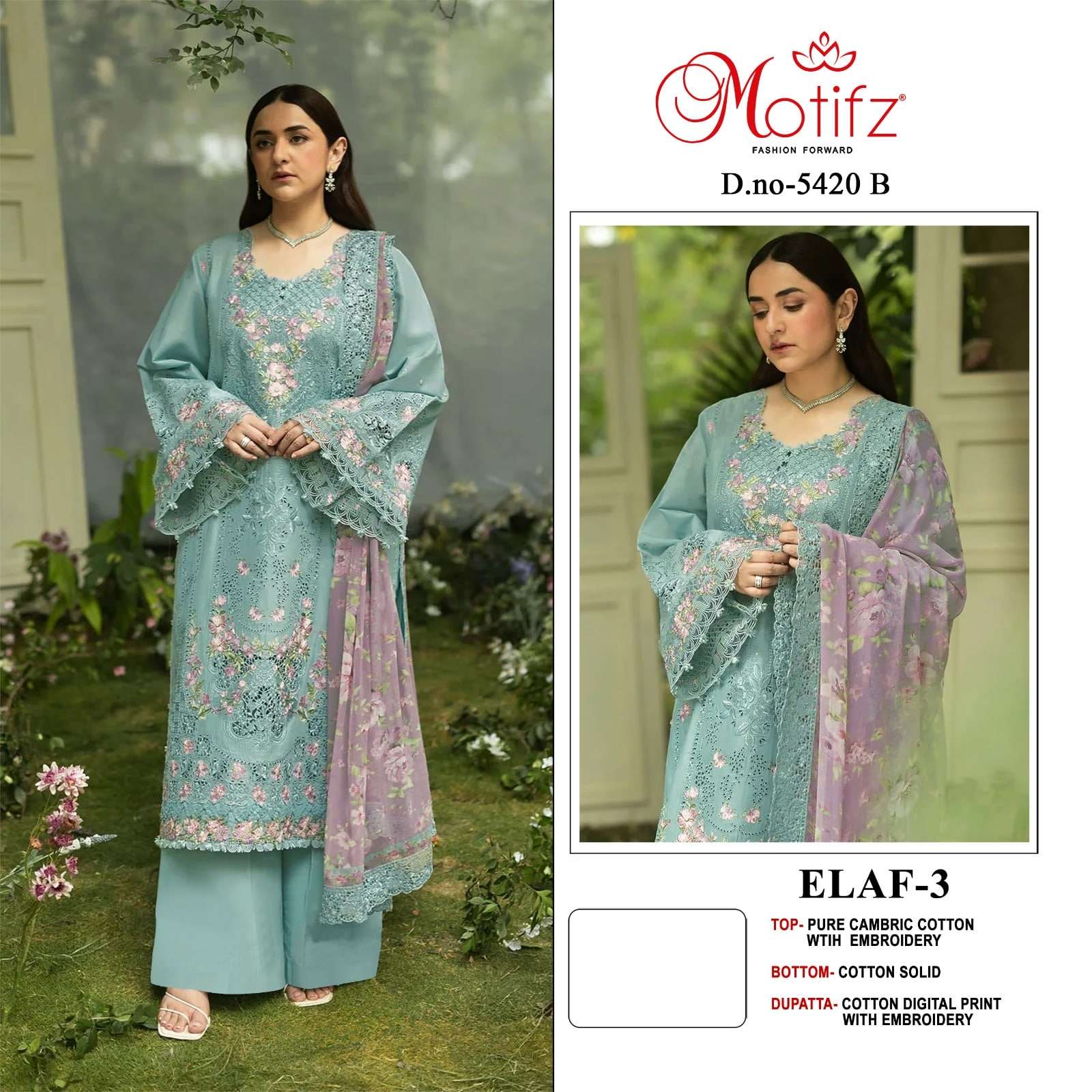 MOTIFZ 5420 Cambric Cotton Embroidery Pakistani Suit