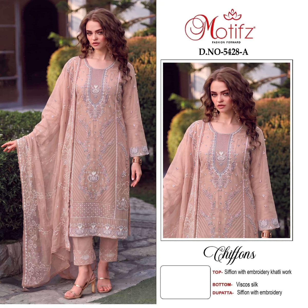 Motifz 5428 Chiffon Embroidery Pakistani Suit Set - Amrah Wholesale