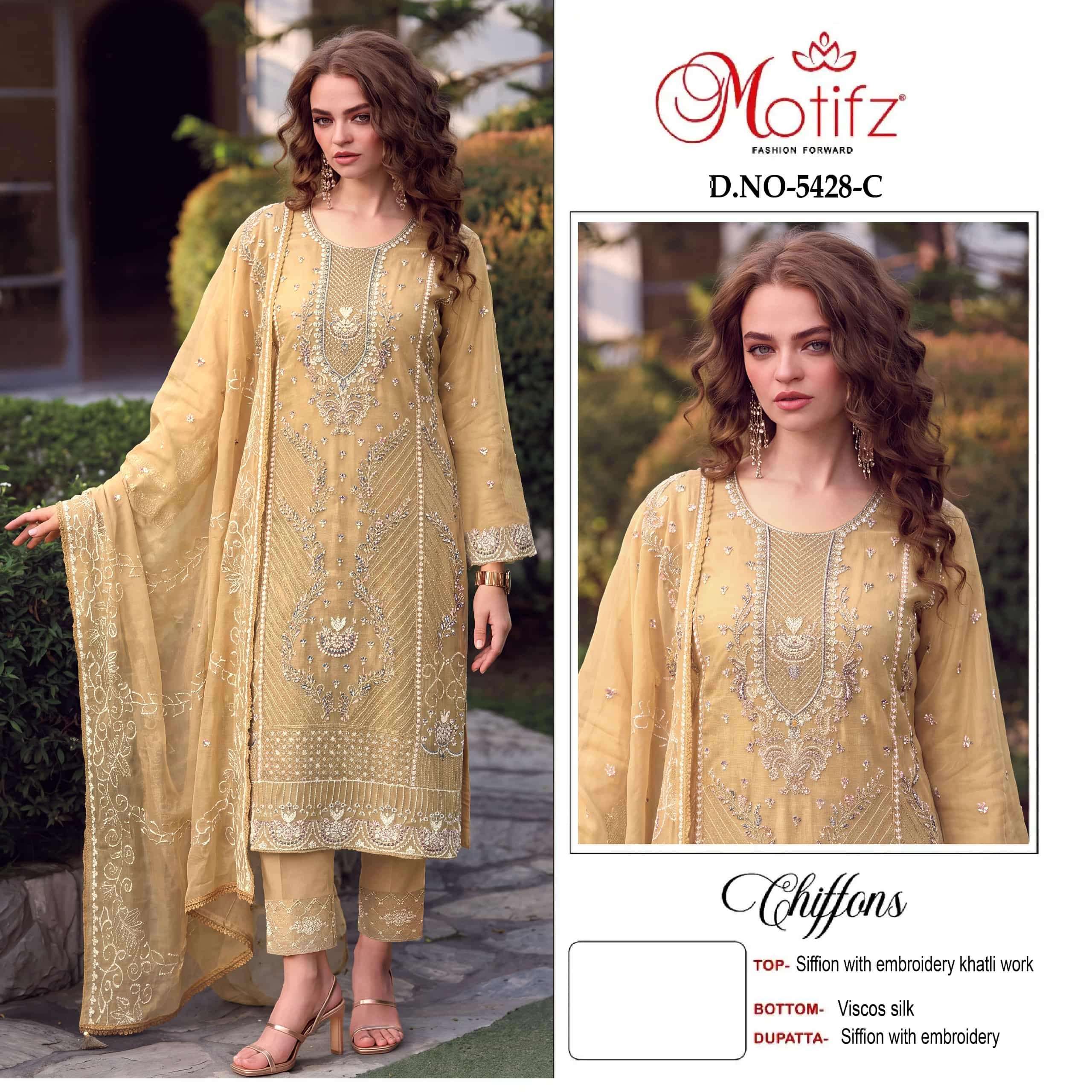 Motifz 5428 Chiffon Embroidery Pakistani Suit Set
