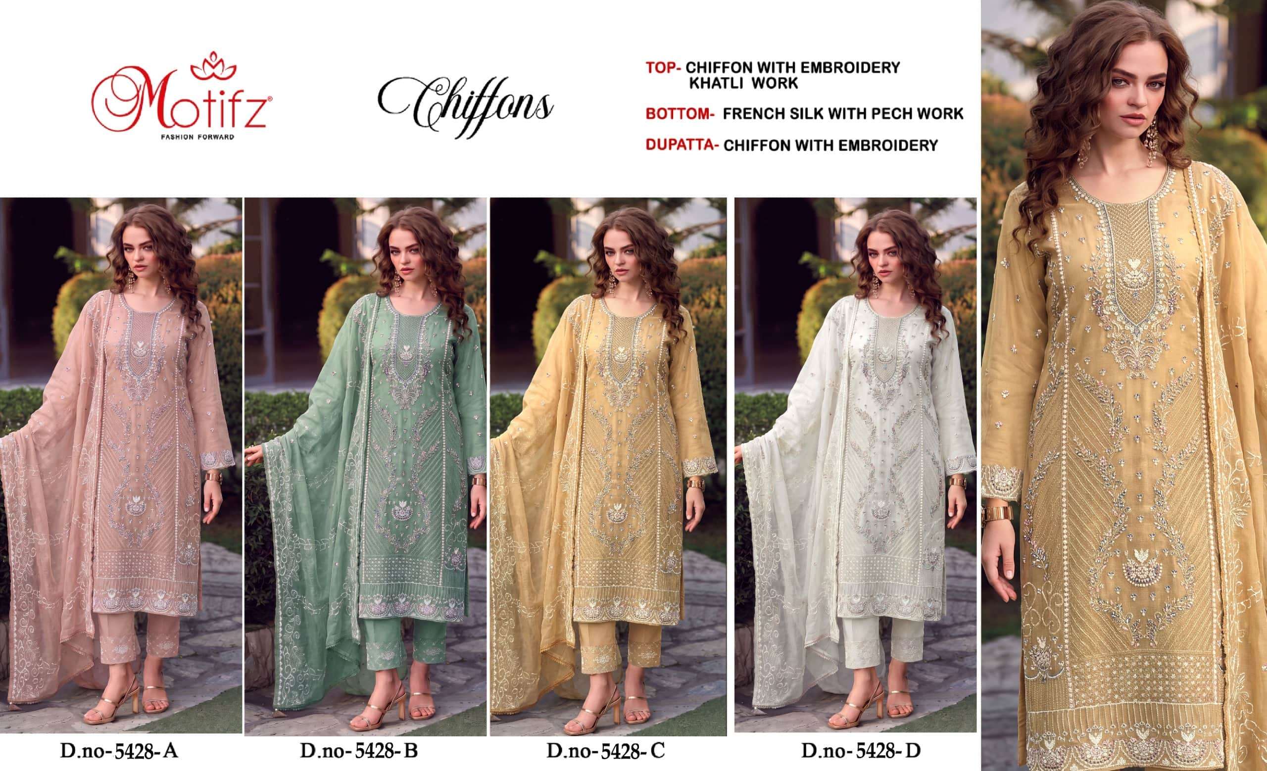 Motifz 5428 Chiffon Embroidery Pakistani Suit Set