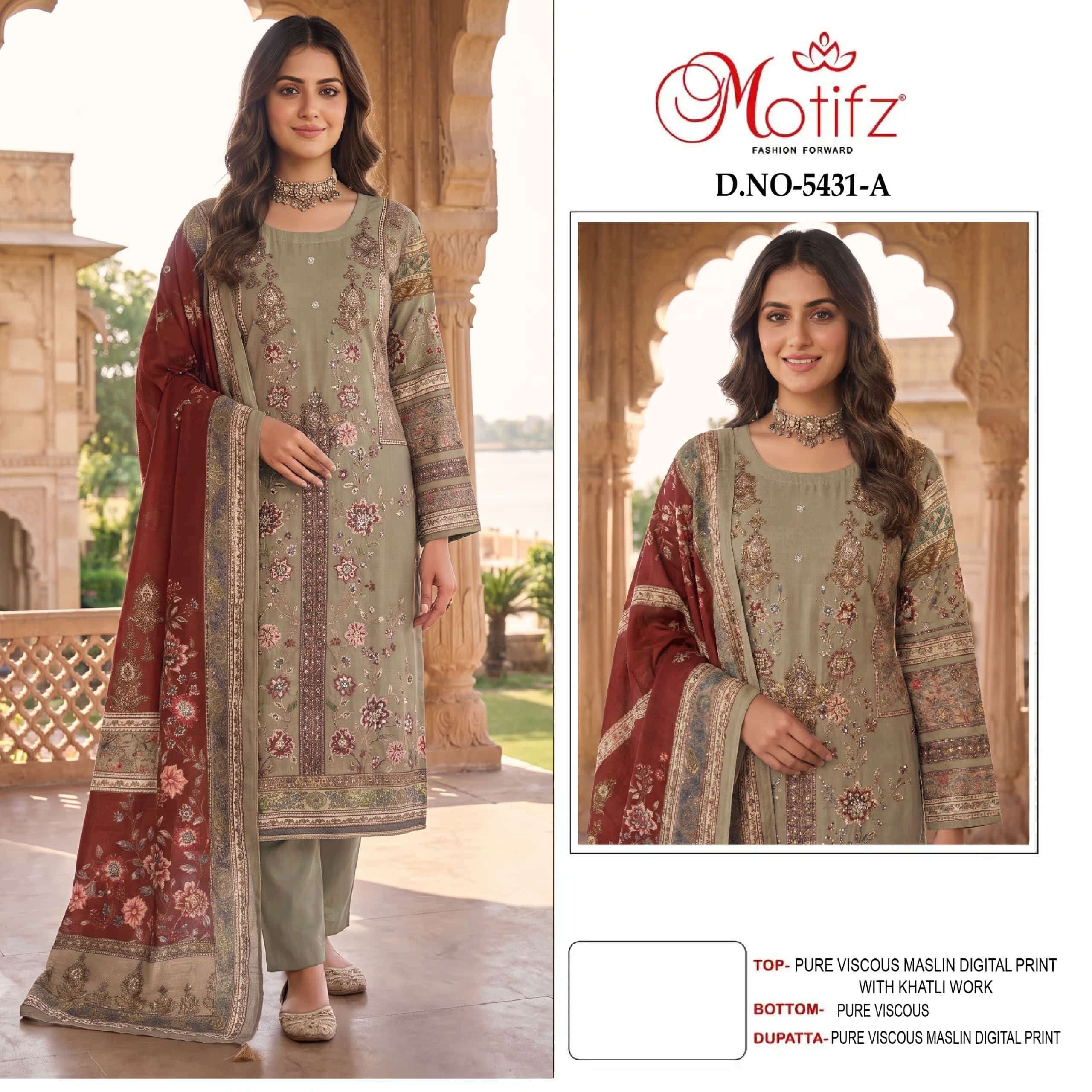 MOTIFZ 5431 A TO D Series Viscose Muslin Embroidered Dress Material