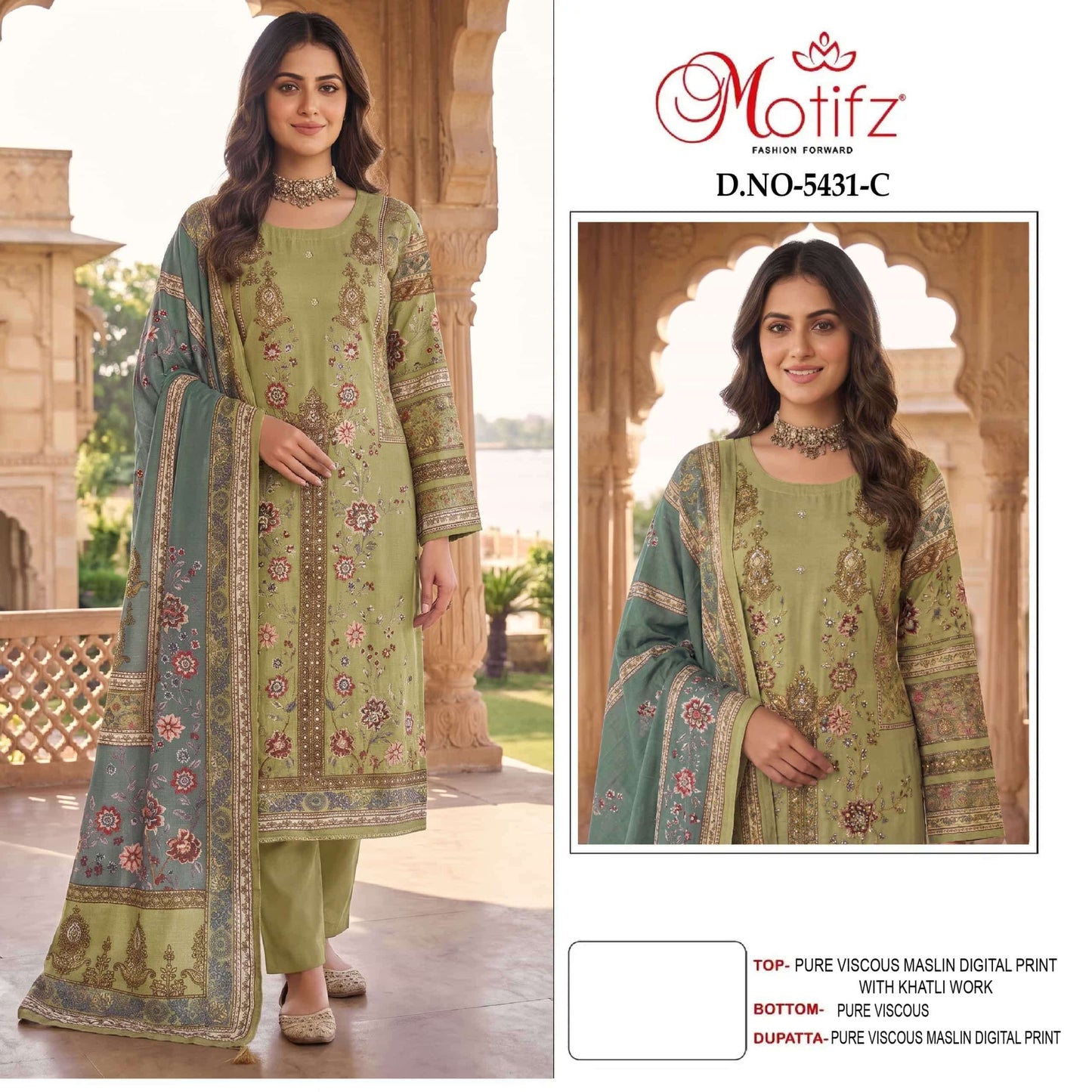 MOTIFZ 5431 A TO D Series Viscose Muslin Embroidered Dress Material