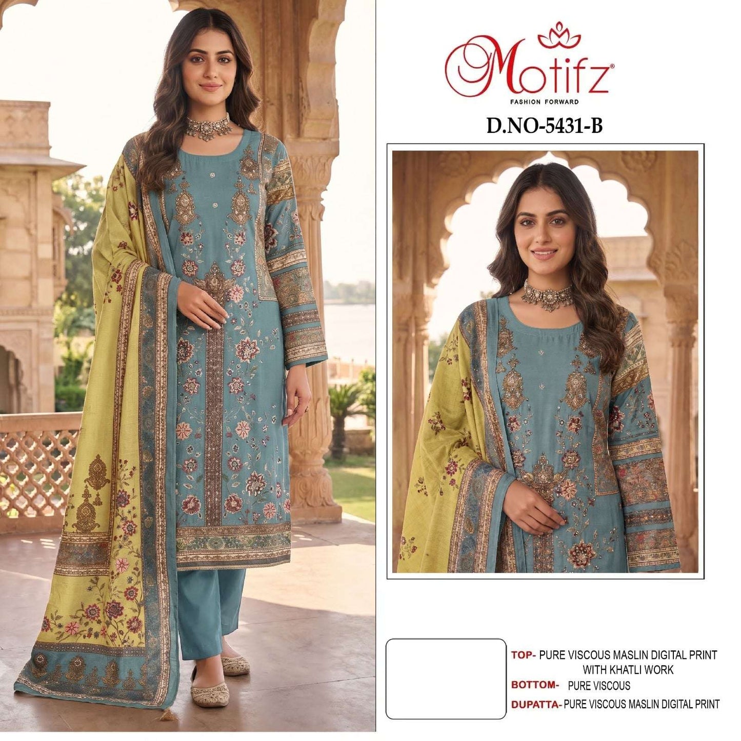 MOTIFZ 5431 A TO D Series Viscose Muslin Embroidered Dress Material