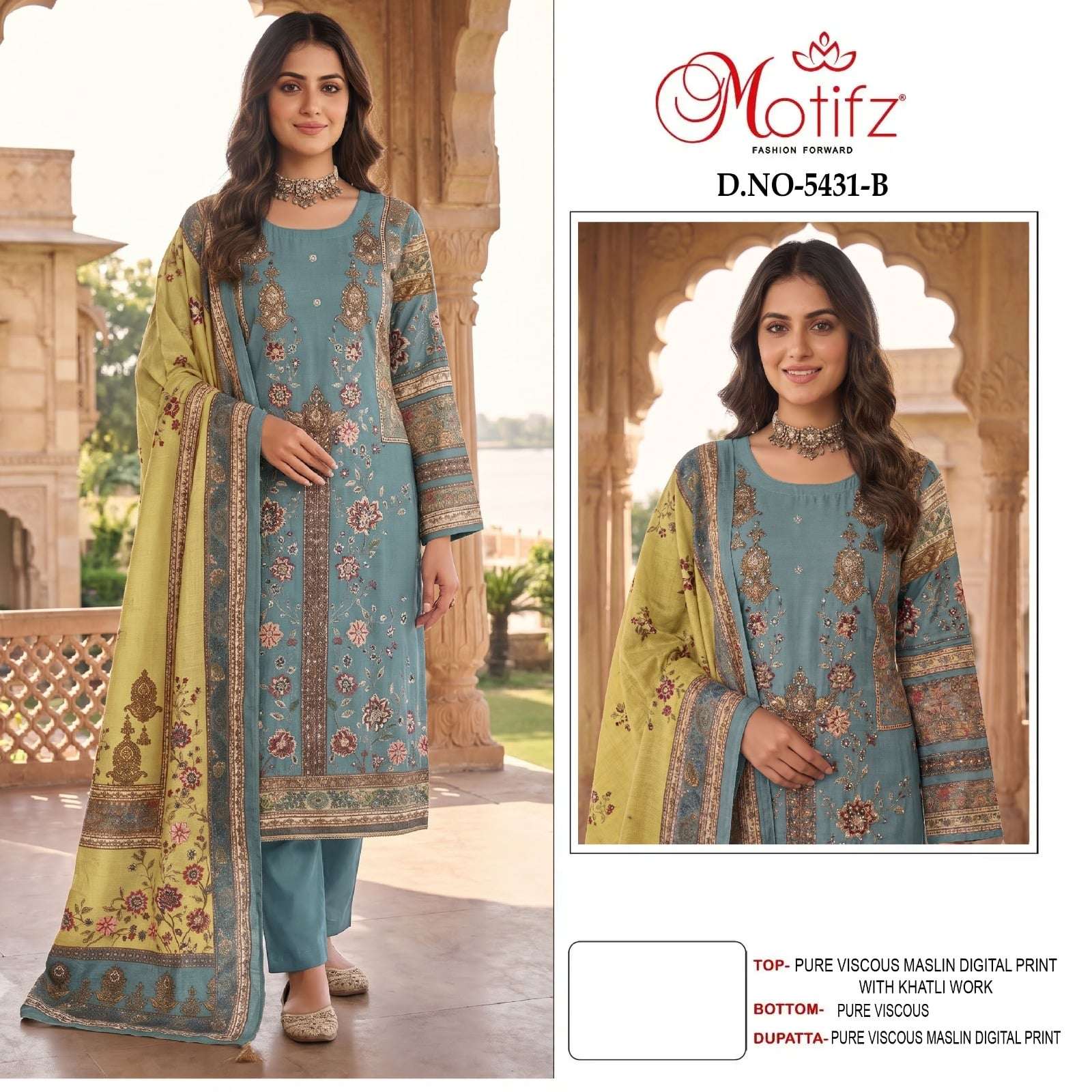 MOTIFZ 5431 A TO D Series Viscose Muslin Embroidered Dress Material