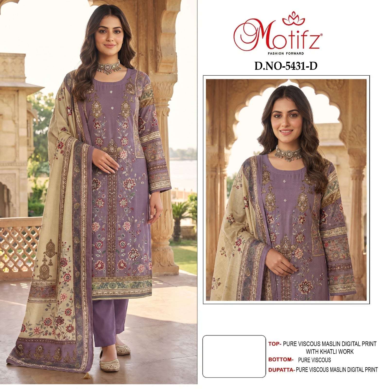 MOTIFZ 5431 A TO D Series Viscose Muslin Embroidered Dress Material