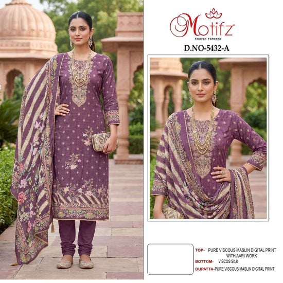 Motifz 5432 Viscose Aari Work Embroidered Punjabi Suit