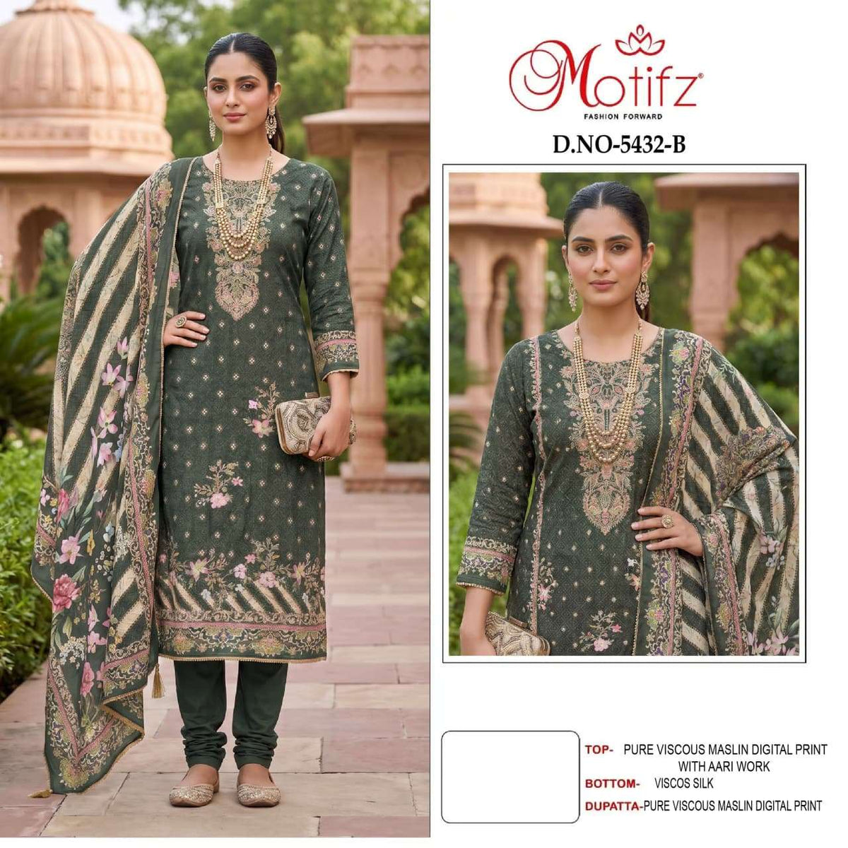 Motifz 5432 Viscose Aari Work Embroidered Punjabi Suit